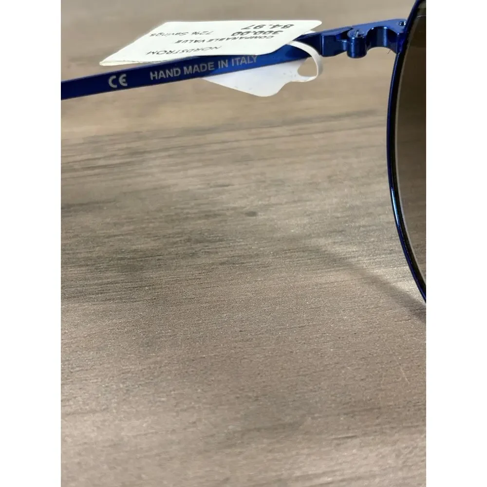 Retro Super Future Blue Frame Round Lense Sunglasses Made in Italy New with Tags